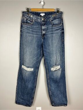GOOD AMERICAN Good 90s Jeans Blue Distressed 10/30 100% Cotton High RiseStraight